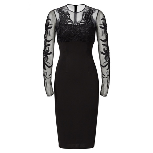 David Meister Dresses & Skirts - DAVID MEISTER • Black Garden Mesh Sheath Long Sleeve Dress
